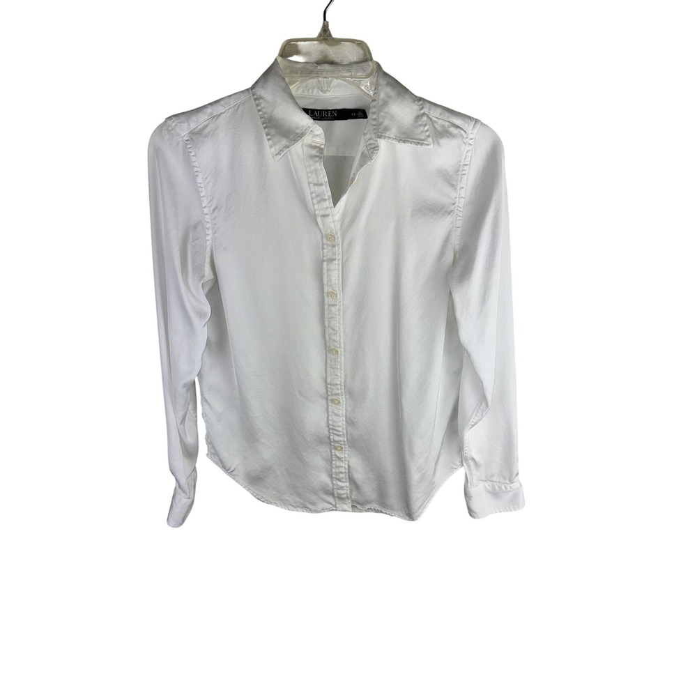 Lauren Ralph Lauren Womens White Viscose Long Sleeve Button Down Blouse XS